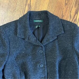 Ralph Lauren Women's Dark Charcoal Gray Wool Blend Button Blazer